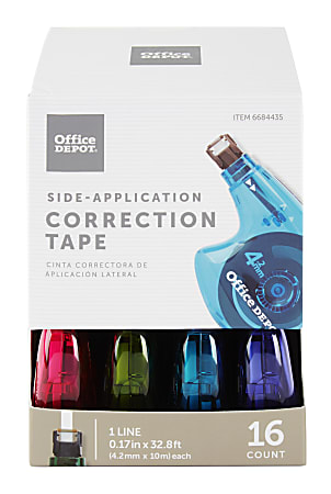 Office Depot® Brand Side-Application Correction Tape, 1 Line x 392", Pack Of 16 Cartridges