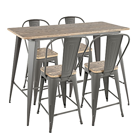 LumiSource Oregon Contemporary Table With 4 Stools, Gray/Bamboo