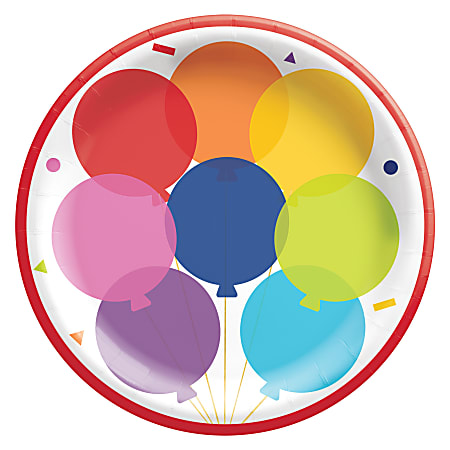 Amscan Celebration Birthday Balloon Paper Plates, 6-3/4", Pack Of 8 Plates