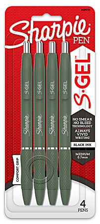 Sharpie S-Gel Fashion Barrel Gel Pens, Medium Point, 0.7 mm, Green Barrels, Black Ink, Pack Of 4 Pens