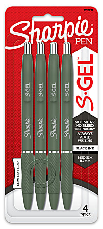 S-Gel Fashion Barrel Gel Pen, Retractable, Medium 0.7 mm, Black Ink, Green Barrel, 4/Pack