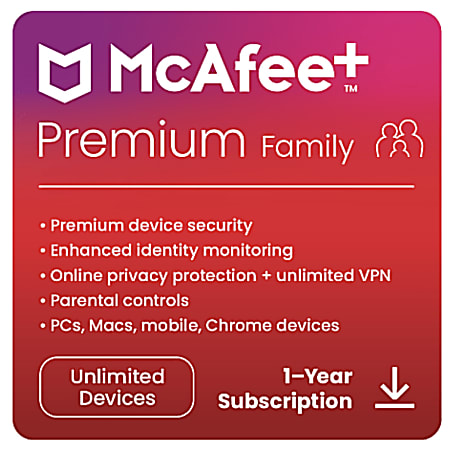 McAfee®+ Premium Antivirus & Internet Security Software, Family Unlimited  Devices, 1-Year Subscripton, Download