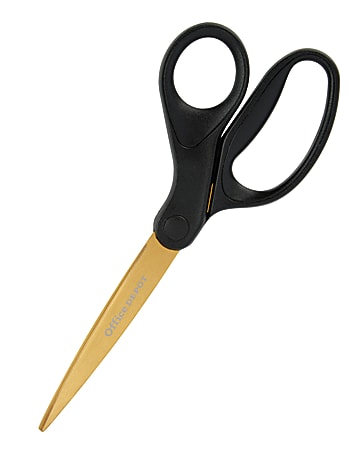 Office Depot® Brand Titanium Scissors, 8 3/16", Straight, Black/Gold