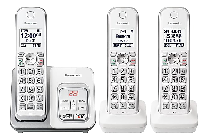 Panasonic® Cordless Telephone Handsets With Digital Answering System, KX-TGD633W, Pack Of 3 Handsets