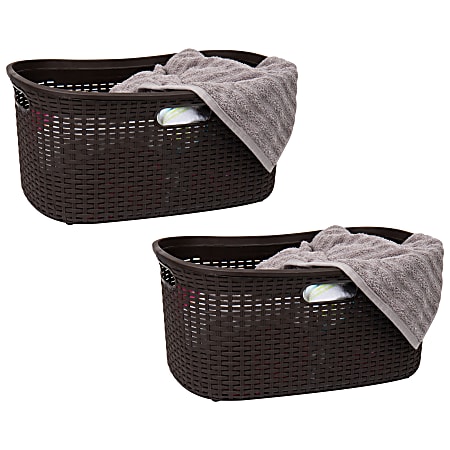 Mind Reader 40L Plastic Laundry Basket Clothes Hamper, 11" H x 14-1/2" W x 23" L, Brown, Set of 2