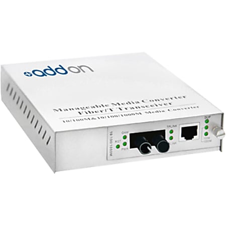 AddOn 10/100/1000Base-TX(RJ-45) to 1000Base-BXU(ST) BiDi SMF 1310nm/1550nm 20km Managed Media Converter - 100% compatible and guaranteed to work