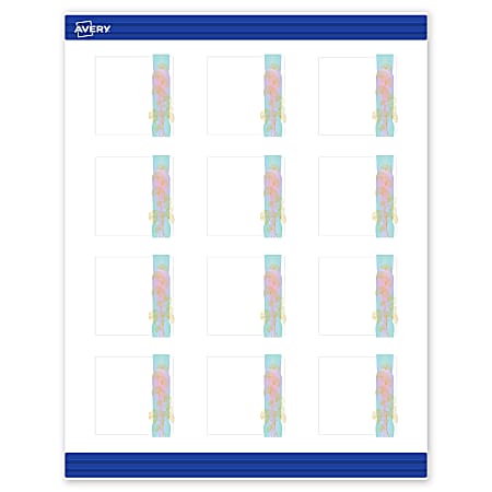 Avery® Printable Cards With Sure Feed® Technology, 2" x 2", Matte White With Watercolor/Gold Leaf Design, Pack Of 120