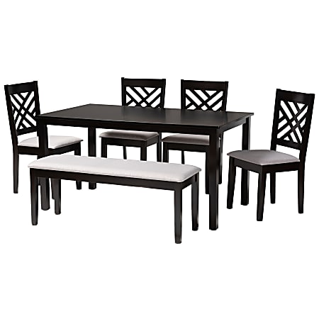 Baxton Studio Gustavo Dining Set, 29-3/16"H x 59-1/16”W x 35-7/16”D, Gray/Dark Brown