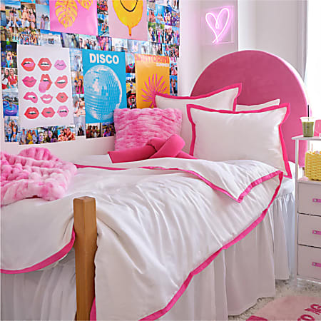 Dormify London Hotel Border Duvet Cover and Sham Set, Full/Queen, Hot Pink