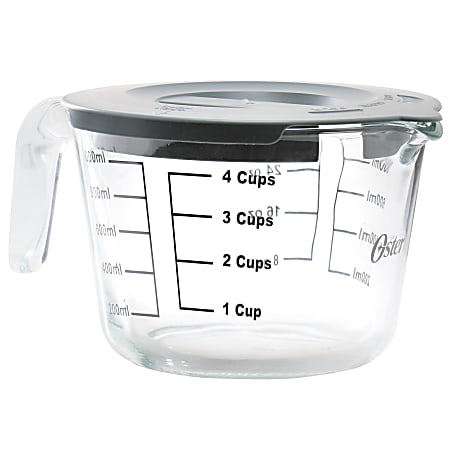 Oster Coolidge 4-Cup Glass Measuring Cup With Snap On Lid, 32 Oz, Clear
