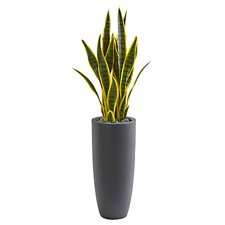 Nearly Natural Sansevieria 3' Artificial Plant With Bullet Planter, Green/Gray