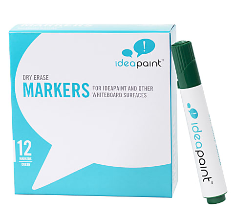IdeaPaint Dry-Erase Markers, Bullet Point, White Barrel, Green Ink, Pack Of 12 Markers