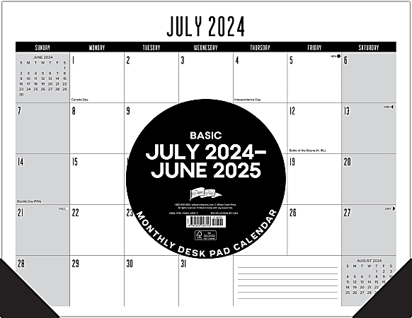 2024-2025 Willow Creek Press Academic Monthly Desk Pad Calendar, 17" x 22", Basic, July To June, 48153