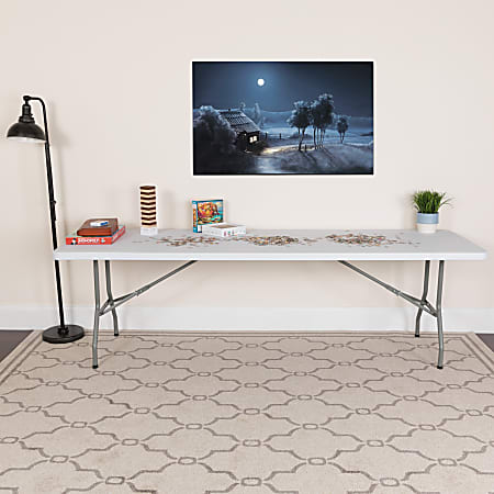 Flash Furniture Plastic Folding Table, 29"H x 30"W x 96"D, Granite White