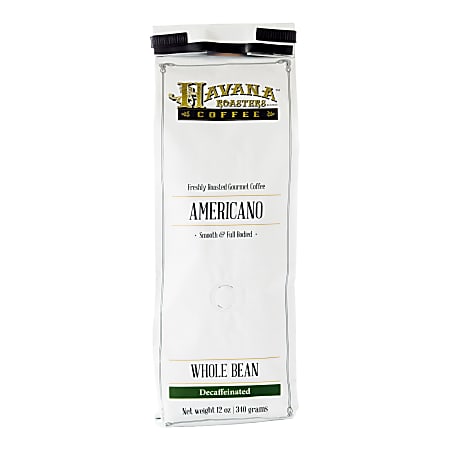 Havana Roasters Coffee Whole Bean Coffee, Decaffeinated, Americano, 12 Oz Per Bag, Carton Of 3 Bags