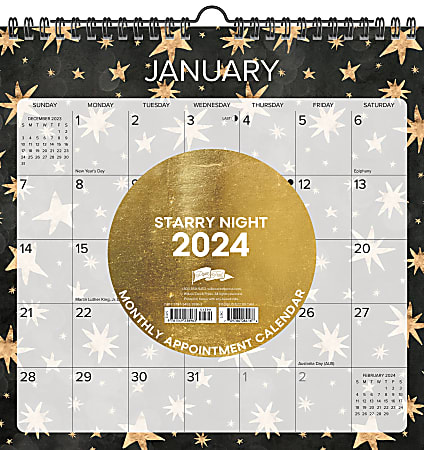 2024 Willow Creek Press Spiral Art Monthly Wall Calendar, 12" x 12", Celestial Starry Night, January to December