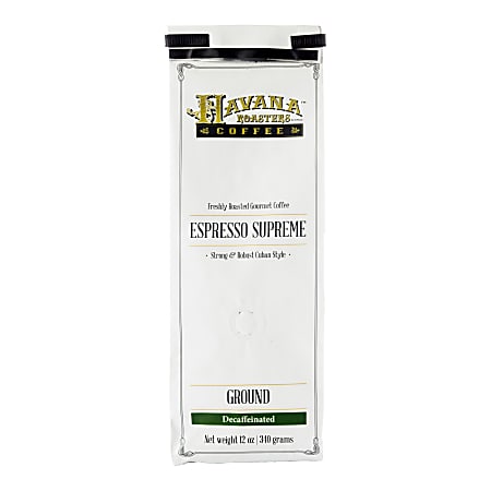 Havana Roasters Coffee Ground Coffee, Decaffeinated, Cuban Espresso Supreme, 12 Oz Per Bag, Carton Of 3 Bags