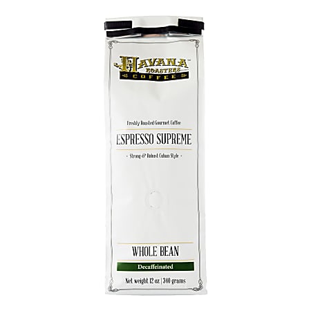 Havana Roasters Coffee Whole Bean Coffee, Decaffeinated, Cuban Espresso Supreme, 12 Oz Per Bag, Carton Of 3 Bags