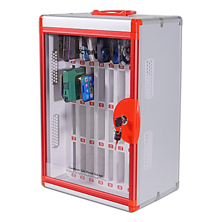 Victor® Aluminum Classroom Cell Phone Locker, 20-3/4"H x 12-7/16"W x 8-1/2"D, White/Red