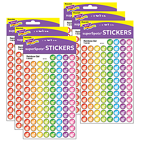 Trend SuperSpots Stickers, Rainbow Gel, 800 Stickers Per Pack, Set Of 6 Packs