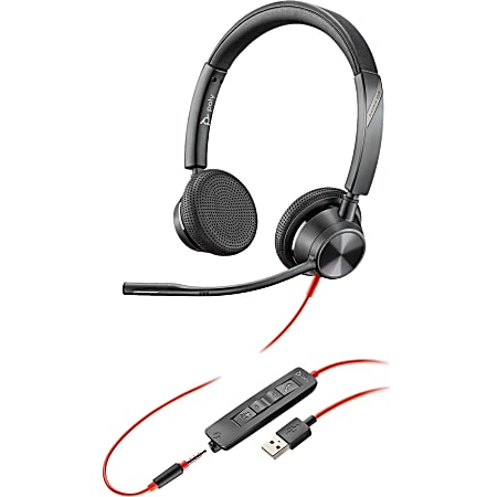 Plantronics Blackwire 3300 Series Corded UC Headset - Stereo - Mini-phone, USB Type A - Wired - 32 Ohm - 20 Hz - 20 kHz - Over-the-head - Binaural - Supra-aural - Noise Cancelling Microphone