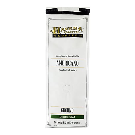Havana Roasters Coffee Ground Coffee, Decaffeinated, Americano, 12 Oz Per Bag, Carton Of 12 Bags