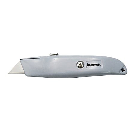 Boardwalk Straight-Edge Retractable Metal Utility Knife, Gray