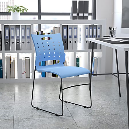 Flash Furniture Sled-Base Stacking Chair With Handle And Air-Vent Back, Blue/Black