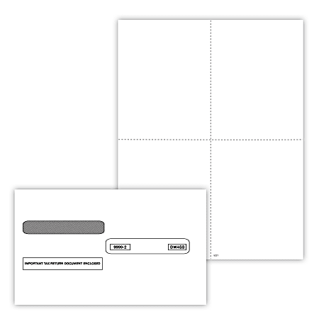 ComplyRight&reg; W-2/1099 Blank Tax Form Set with Envelopes, Recipient Copy Only (No Backer), 4-Up (Box), Pack of 50, 5221E25
