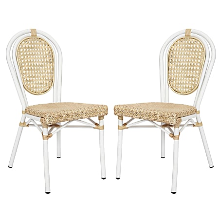 Flash Furniture 2 Pack Cannes Indoor/Outdoor Commercial Thonet Bistro Stacking Chair, PE Cane Rattan and Aluminum Frame, Natural/White Frame