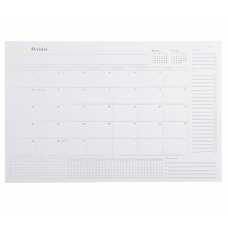 Russell & Hazel 15-Month Monthly Desktop Calendar, 17” x 11”, Gold Foil, October 2023 To December 2024