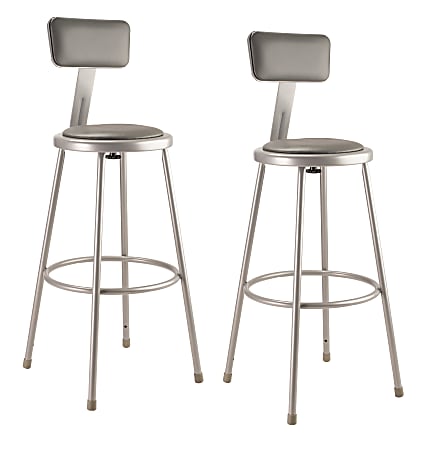National Public Seating 6400 Series Vinyl-Padded Science Stools With Backrests, 30"H Seat, Gray, Pack Of 2 Stools