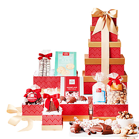 Givens Festive Red & Gold Gift Tower