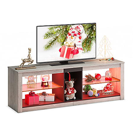 Bestier TV Stand With Adjustable Glass Shelves & RGB Lights For 55" TVs, 18-1/2"H x 55-1/8"W x 13-3/4"D, Light Retro Gray Oak