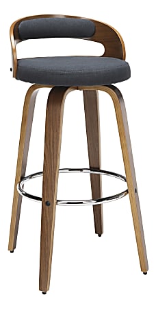 OFM 161 Collection Mid-Century Modern Low-Back Stool, 38"H, Navy/Walnut