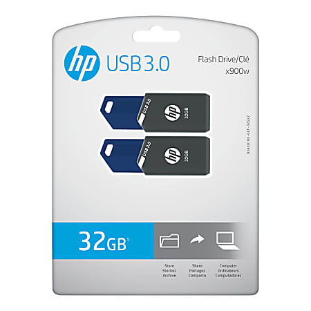 HP x900w USB 3.0 Flash Drives 32GB GrayBlue Pack Of 2 Flash Drives