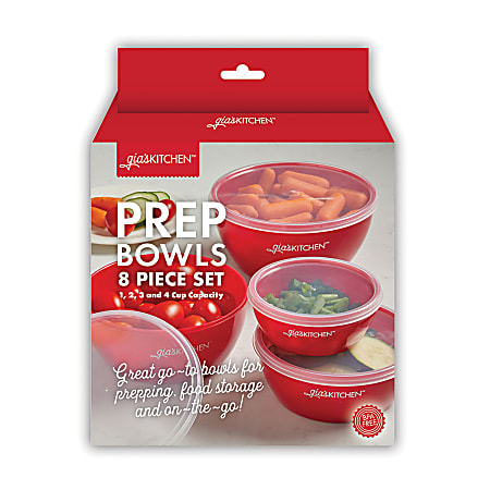 gia'sKITCHEN 8-Piece Set Of Nesting Prep Bowls With Matching Lids, Assorted Colors