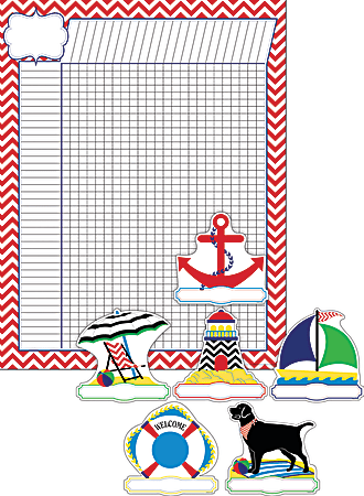 Barker Creek Chart And Accent Set, 19" x 13 1/4", Nautical Chevron