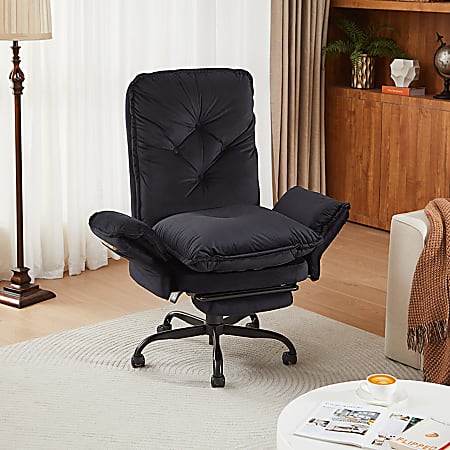 Bestier Velvet High-Back Cross-Legged Office Chair With Flip-Up Arms And Footrest, Black, Total Quantity 1