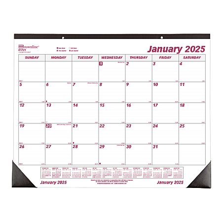 2025 Brownline Monthly Desk Pad Calendar, 22" x 17", Burgundy/White, January to December, C1731