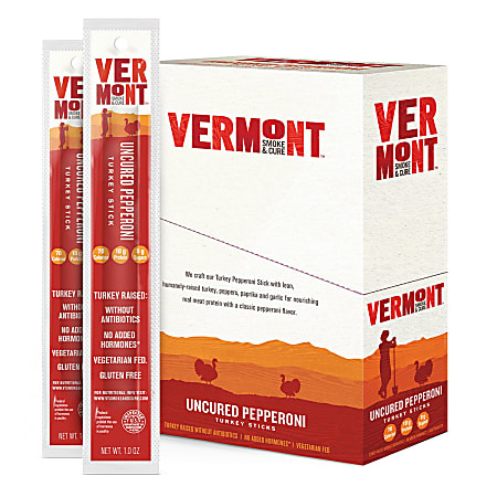 Vermont Smoke & Cure Uncured Pepperoni Turkey Sticks, Pack Of 24 Sticks