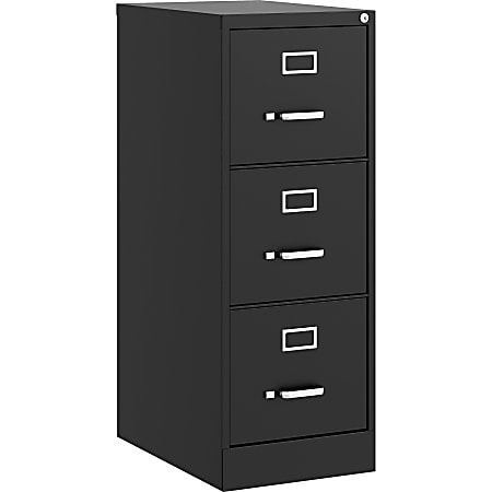 Lorell Fortress Series Commercial-Grade Vertical File - 15" x 22" x 40.2" - 3 x Drawer(s) for File - Letter - Vertical - Ball-bearing Suspension, Removable Lock, Pull Handle, Wire Management - Black - Steel - Recycled