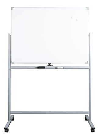 WorkPro Double Sided Mobile Magnetic Dry Erase Whiteboard Easel 36 x 48  Aluminum Frame With Silver Finish - Office Depot