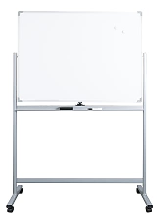 WorkPro® Double-Sided Mobile Magnetic Dry-Erase Whiteboard Easel, 36" x 48", Aluminum Frame With Silver Finish