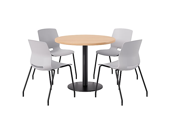 KFI Studios Midtown Pedestal Round Standard Height Table Set With Imme Armless Chairs, 31-3/4”H x 22”W x 19-3/4”D, Designer White Top/Black Base/White Chairs