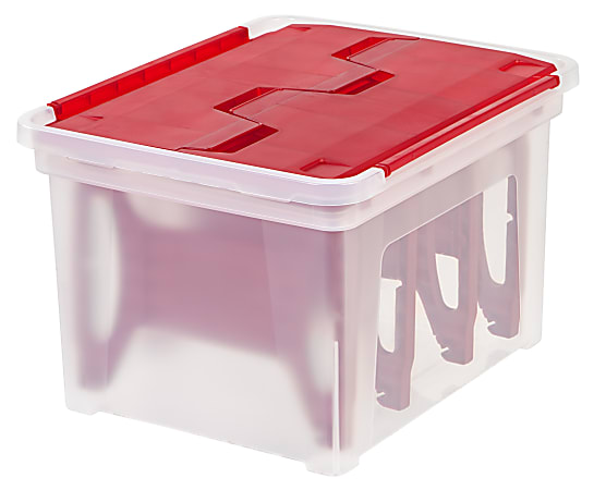 IRIS® Holiday Christmas Light Storage Containers With Light Wraps, 17 9/16" x 14 5/16" x 11 3/16", Red, Case Of 3