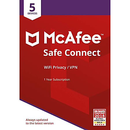 McAfee® Safe Connect,  For 5 Devices, Secure Internet Protection, 1-Year Subscription, Download (Windows)