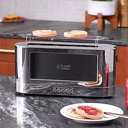 Russell Hobbs Glass Accented Long Toaster, Black & Stainless Steel