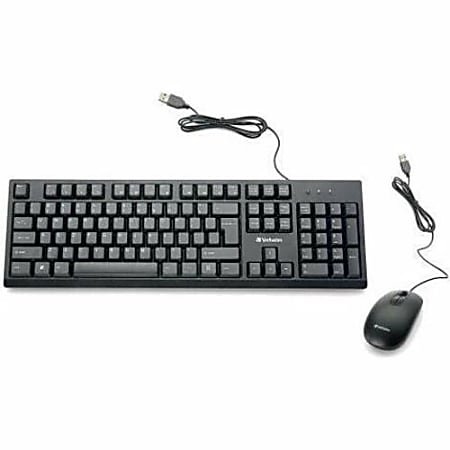 Verbatim Wired Keyboard and Mouse - USB Cable Keyboard - USB Mouse - 1000 dpi - Multimedia Hot Key(s) - 70734