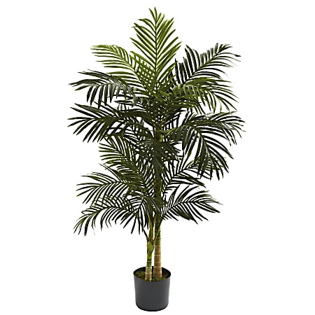 Nearly Natural 5'H Polyester Artificial Golden Cane Palm Tree with Pot, Green